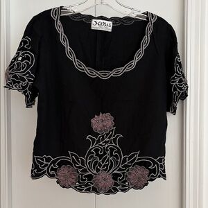 HIBIS lace works embroidered black top. Ptp 20”